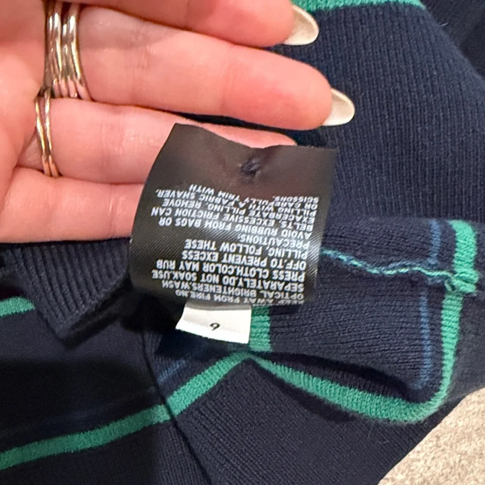 Uniqlo Navy and Green Striped Polo Sweater - Picture 7 of 7